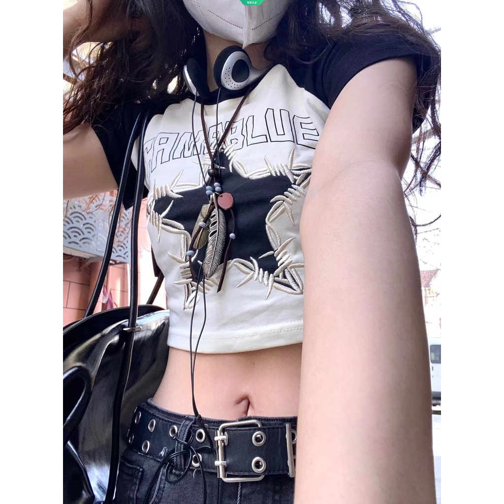 Áo Thun Ngắn Tay Thêu Họa Tiết Ngôi Sao Nhiều Màu Sắc Thời Trang Mùa Hè 2023 Cho Nữ