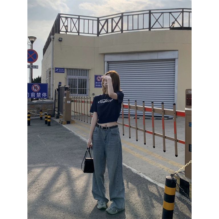 Áo Thun Dệt Kim Tay Ngắn Cổ Tròn Dáng Rộng In Họa Tiết Thời Trang Mùa Hè Phong Cách Hàn Quốc