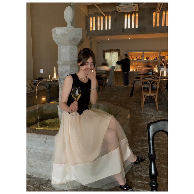 Đầm maxi đen phối voan trắng tùng xoè 💖 KÈM ẢNH THẬT