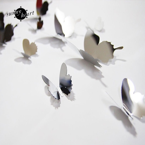 Set 12 Sticker Dán Tường Hình Bướm 3D Tráng Gương Dùng Để Trang Trí Nhà