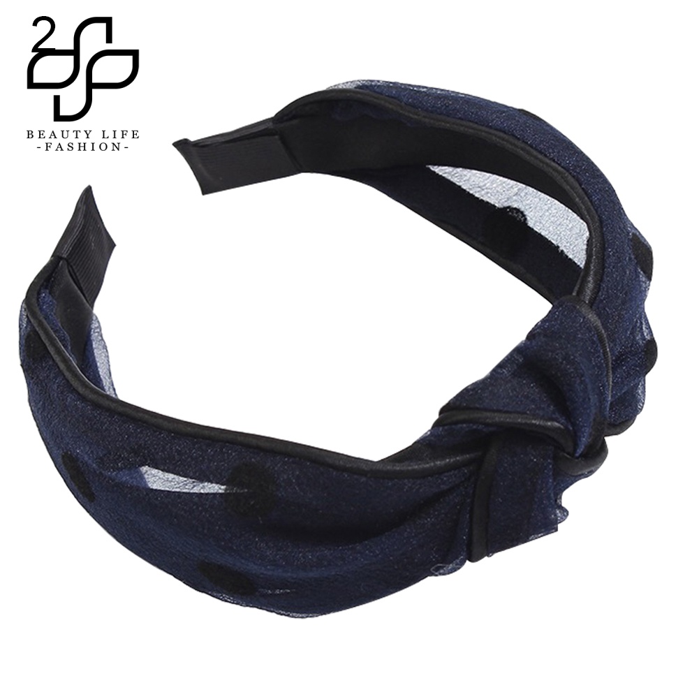 Băng Đô Cài Tóc Phối Vải Gạc Họa Tiết Chấm Bi Kiểu Vintage Cho Nữ