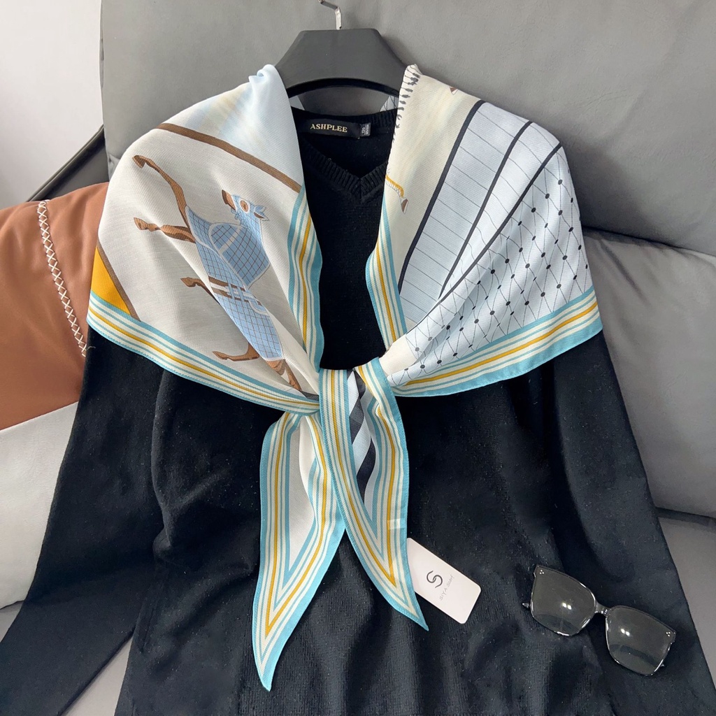 Khăn Choàng Cổ Nhỏ 180 * 38cm Bằng Lụa Đính Kim Cương Giả Màu Cam Họa Tiết Hình Học