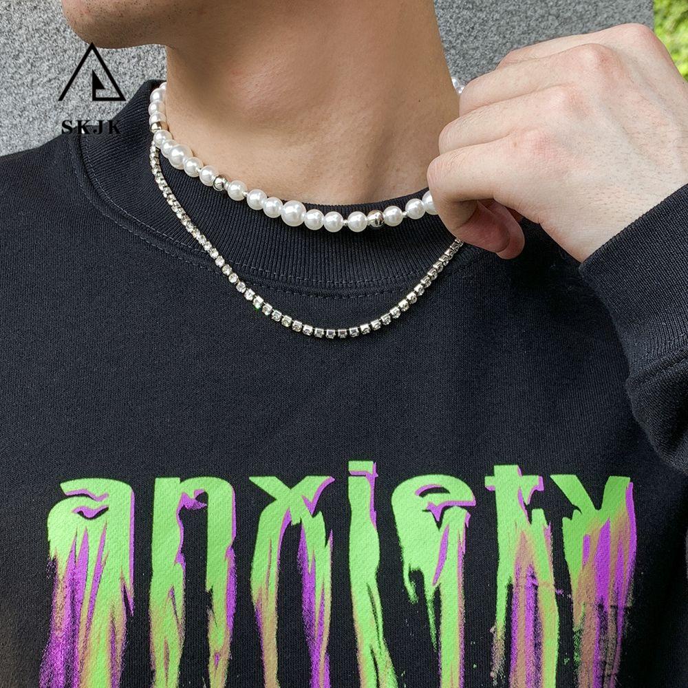 Vòng Cổ Hai Lớp Đính Hạt Lấp Lánh Thời Trang Punk Cho Nam Và Nữ