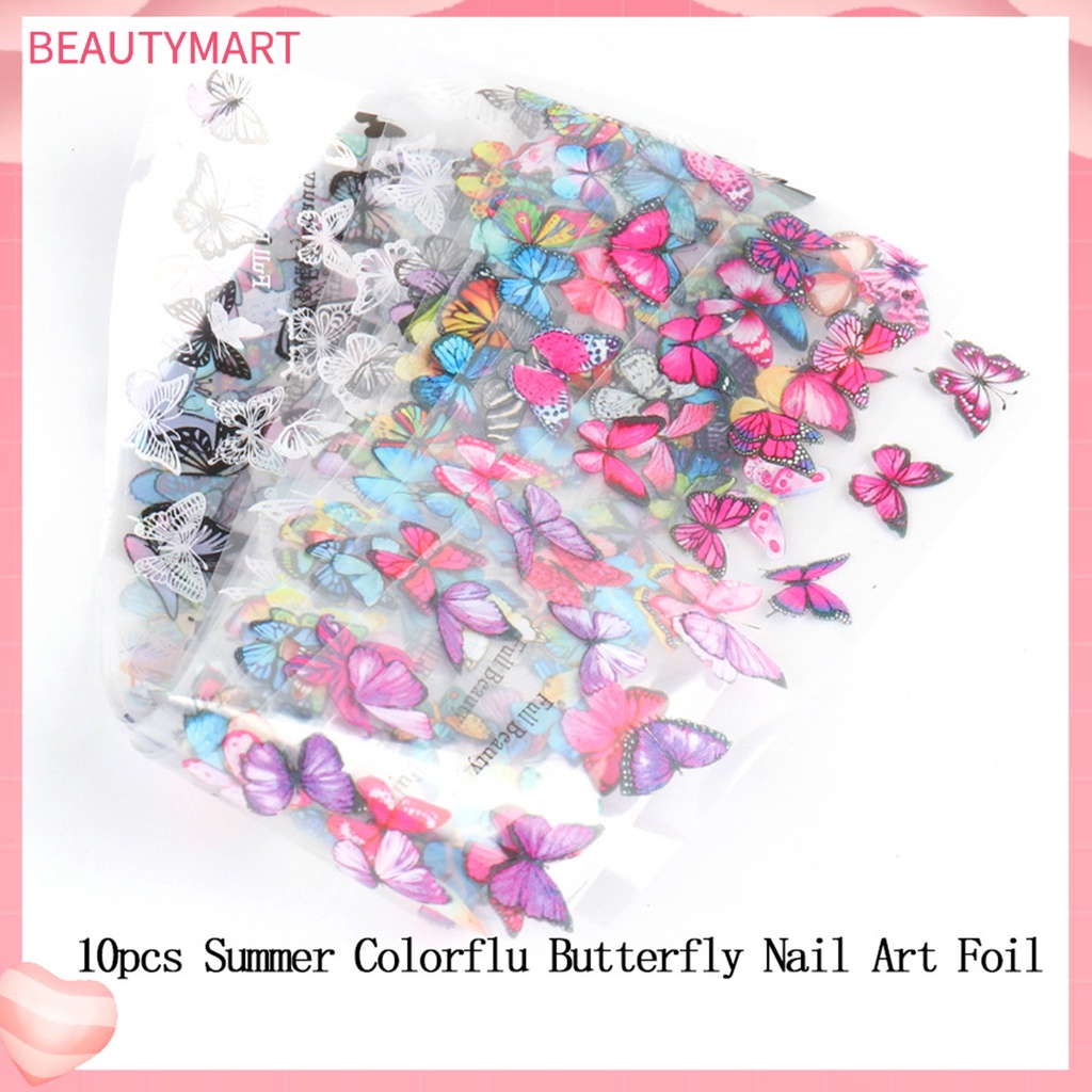 Túi 10 Miếng Dán Móng Tay Họa Tiết Bướm Nhiều Màu DIY