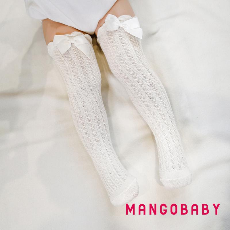 Vớ Cotton Dài Màu Trơn Đính Nơ Thời Trang Xuân Hè Cho Bé