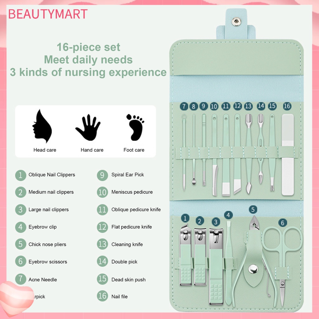 Bộ 16 Dụng Cụ Chăm Sóc Móng Tay / Lông Mày Chuyên Nghiệp Bằng Thép Không Gỉ