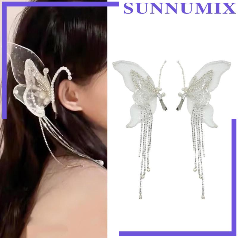 Set 2 Kẹp Tóc Hình Bướm Tua Rua Mỏng Và Vừa