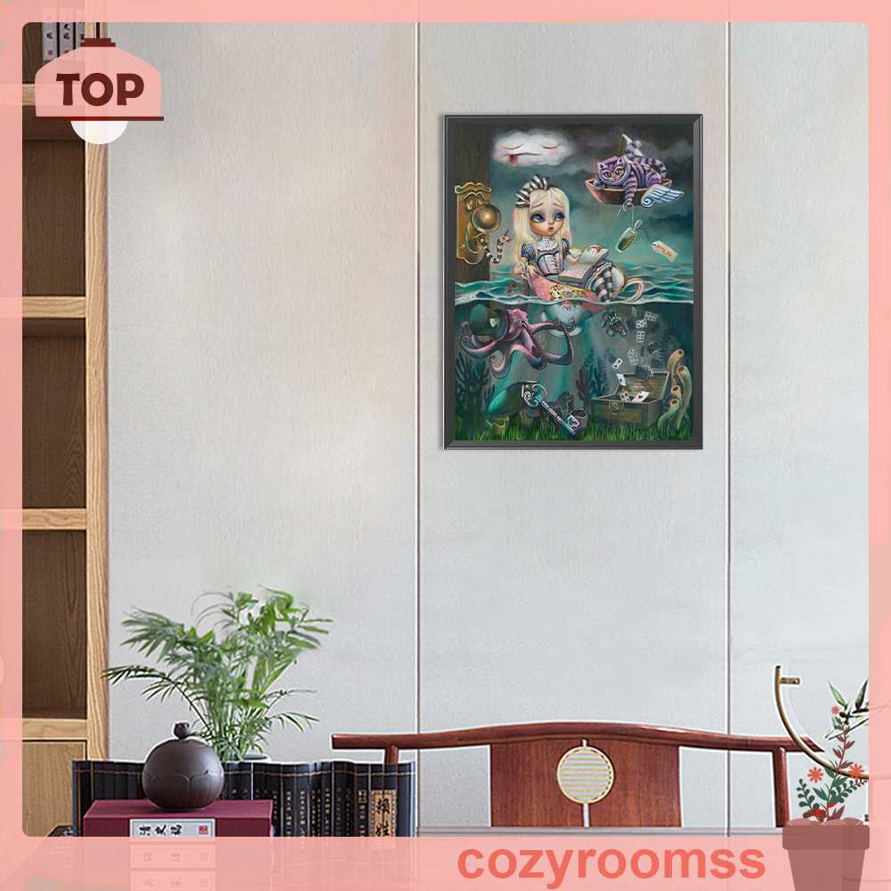 Bộ Tranh Đính Đá 5D Họa Tiết Alice in Wonderland Độc Đáo DIY Dùng Trang Trí Nhà Cửa