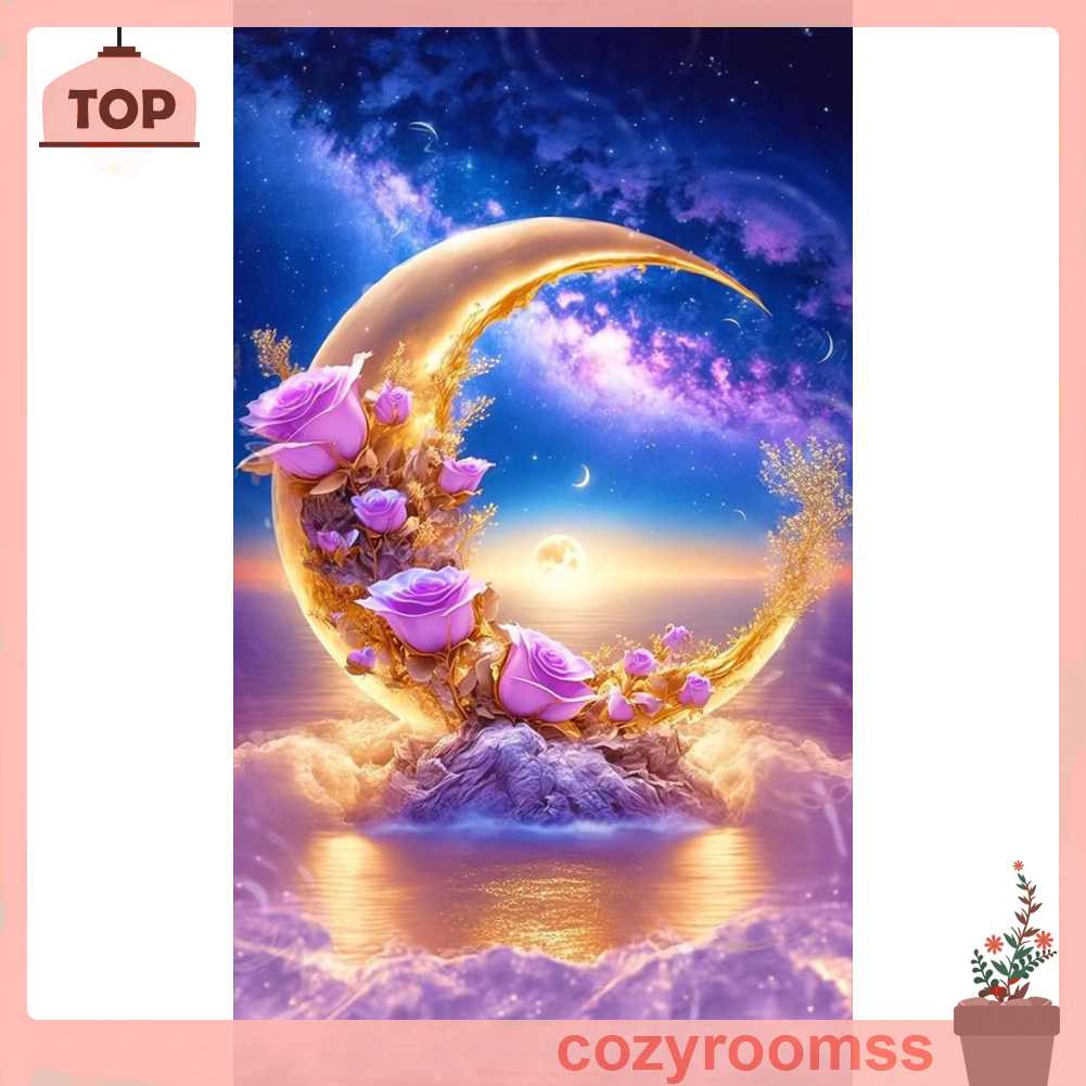 Tranh Đính Đá Kim Cương Toàn Bộ 5D DIY Hình Vẽ Trăng Hoa Hồng