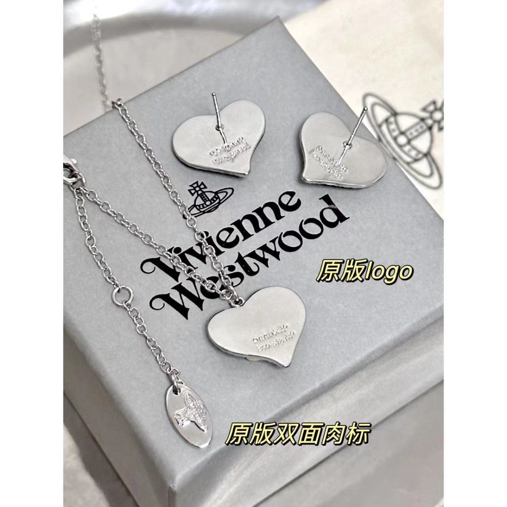 Bộ Dây Chuyền + Bông Tai Hình Trái Tim Vỏ Sò Đính Đá Zircon Sang Trọng