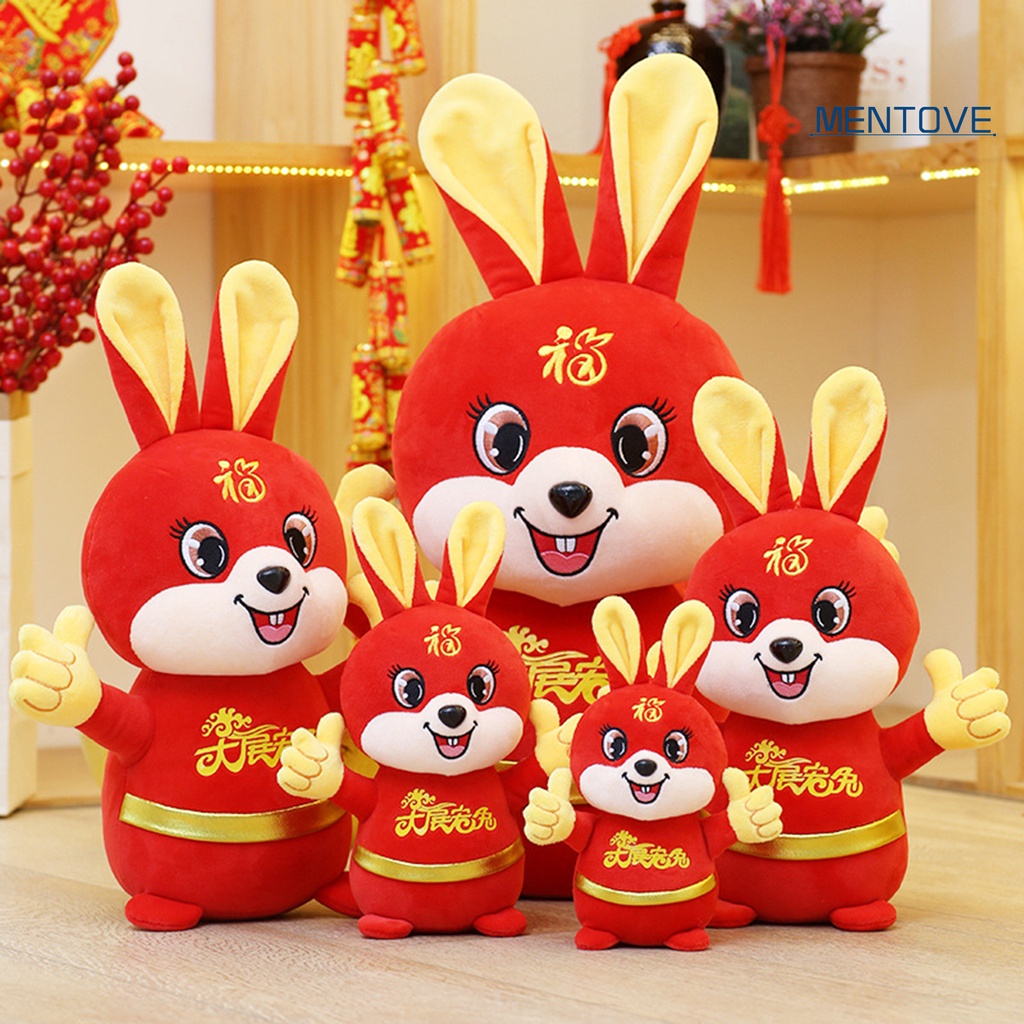 Đồ chơi nhồi bông Hình Thỏ 3D Phong Cách Trung Hoa 16 / 20 / 25 / 30 / 40cm Cho Năm Mới