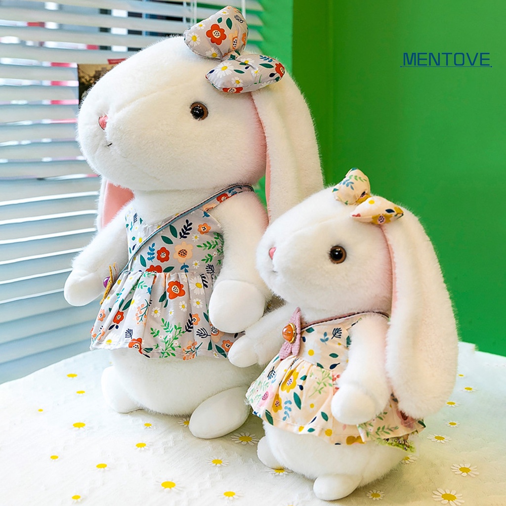 Thỏ Nhồi Bông 23 / 30 / 38cm Mặc Váy Hoa Thắt Nơ Đáng Yêu Trang Trí Nội Thất