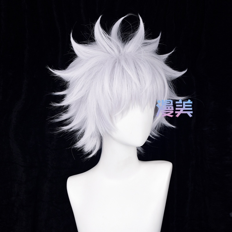 Manmei Anime Hunter x Hunter Killua Zoldyck Cosplay Wig 30cm Silver White Short Wigs Heat Resistant Synthetic Hair