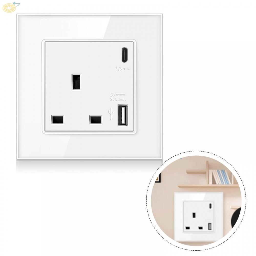 【VARSTR】Glass Panel Socket Multi Hole Power Socket 1 TYPE C And 1 USB Port Wall Socke