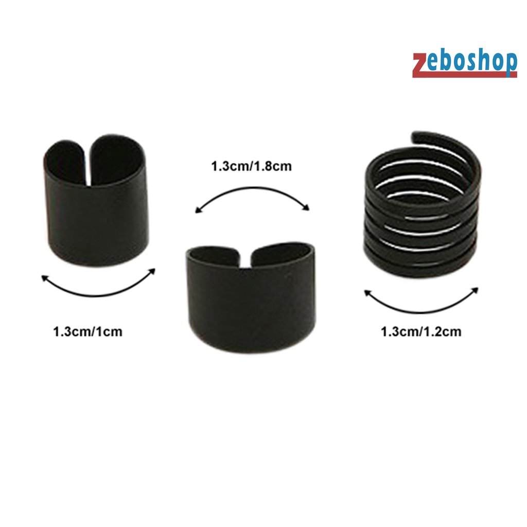 Zeboshop 3 Nhẫn Midi Đeo Khớp Ngón Tay Màu Đen Trơn Thời Trang Mặc Hàng Ngày