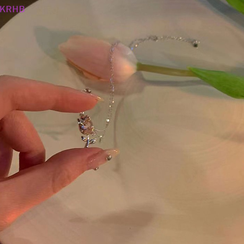 Vòng Cổ Choker Màu Bạc Mặt Hoa Tulip Đính Đá Thời Trang Cho Nữ Mới