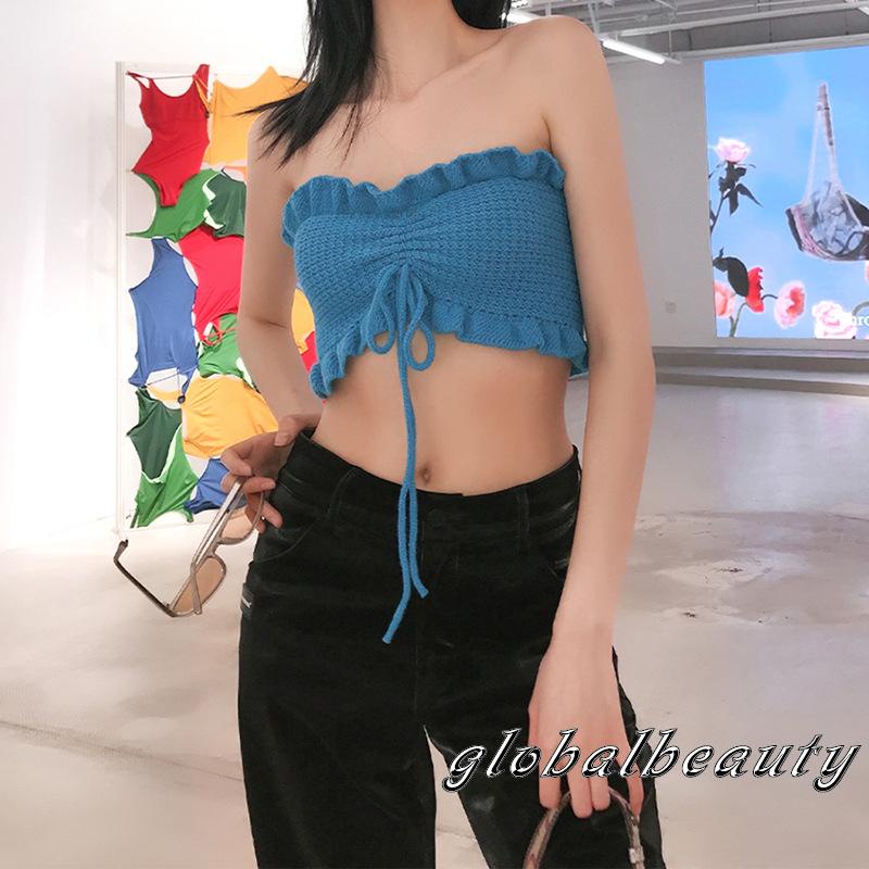 Áo Crop Top Không Dây Cổ Thuyền Màu Trơn Thời Trang Mùa Hè Dành Cho Nữ