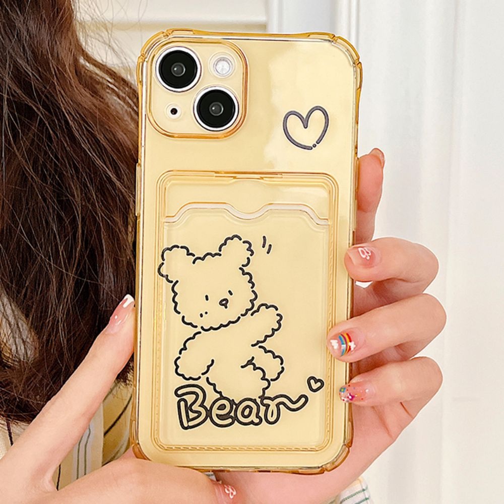 Ốp Điện Thoại TPU Mềm Chống Sốc Gắn Kèm Ngăn Đựng Thẻ Hình Gấu Dễ Thương Cho Iphone 11 14 13 12 Pro Max Xs Xr 7 8 Plus