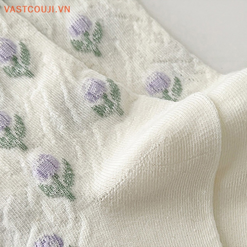 1 Đôi Tất Cotton Trắng In Hình Hoa Tulip Phong Cách Harajuku Nhật Bản Đáng Yêu Cho Nữ