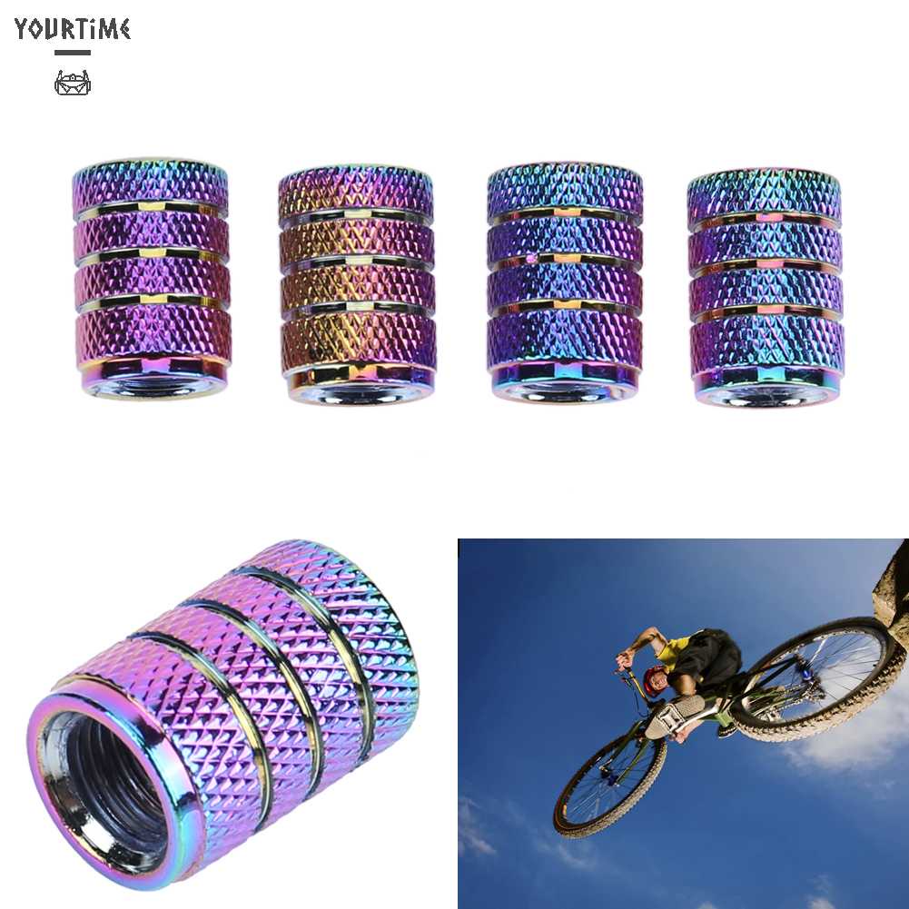 Set 4 Nắp Van Bánh Xe Hơi Bằng Nhôm 3 Tầng Màu Sắc Cầu Vồng