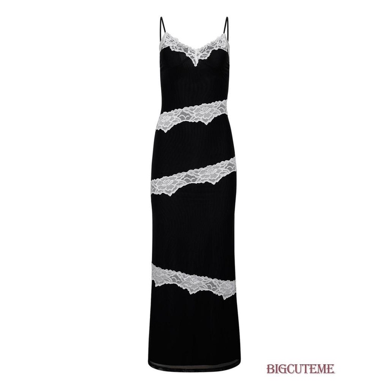 [] - Đầm Dài Không Tay Cổ Chữ V Phối Ren Mùa Hè Cho Nữ