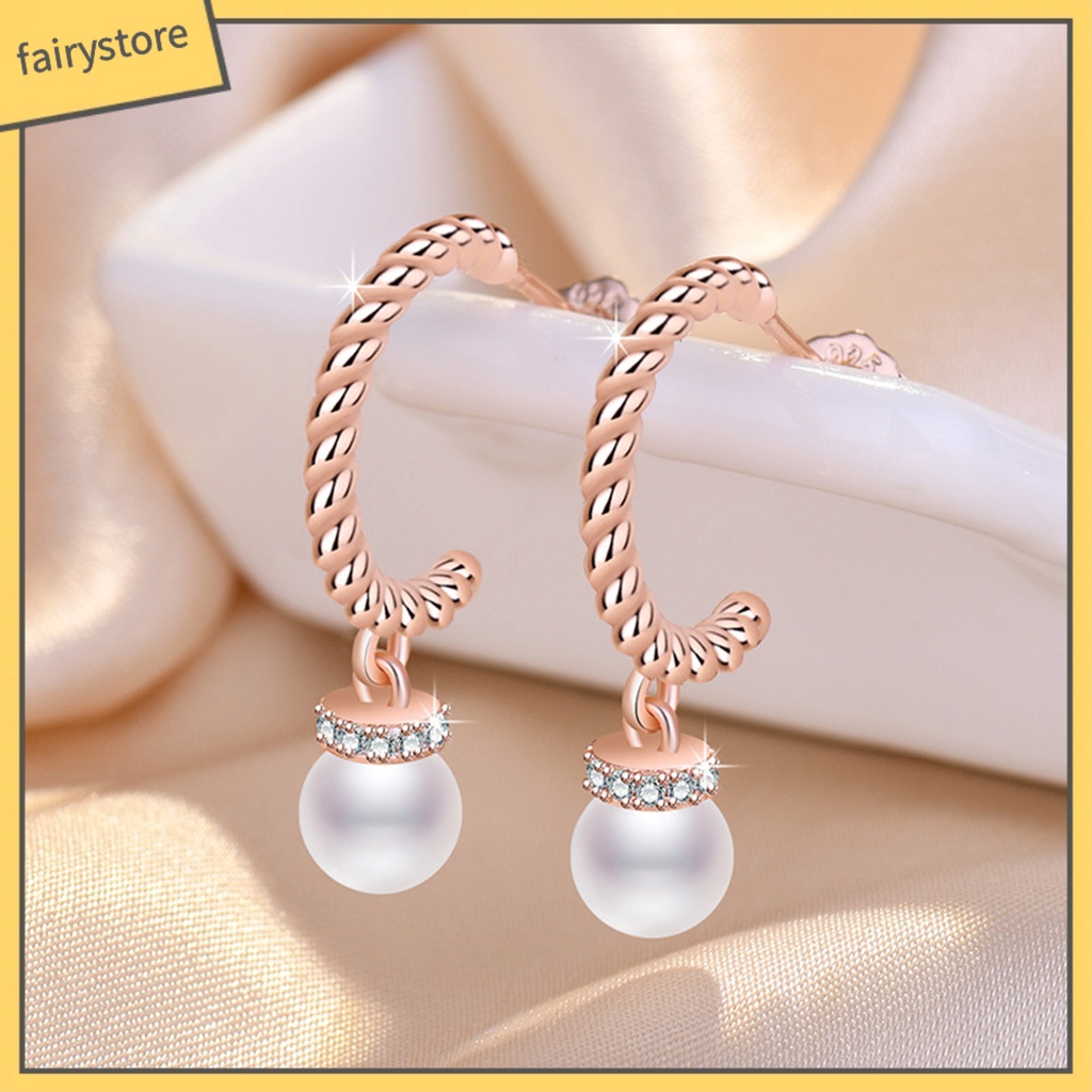 1 Đôi Bông Tai Hình Chữ C Đính Ngọc Trai Giả Thời Trang Dành Cho Nữ