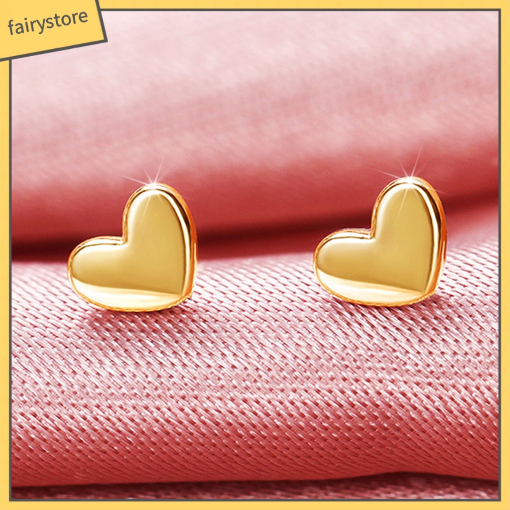 1 Đôi Bông Tai Hình Trái Tim Thanh Lịch Sáng Bóng