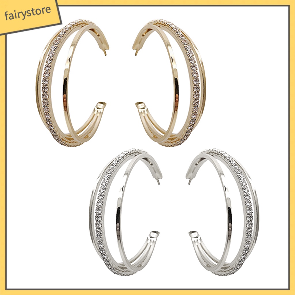 1 Đôi Bông Tai Tròn Đính Đá Chống Biến Dạng Dành Cho Nữ