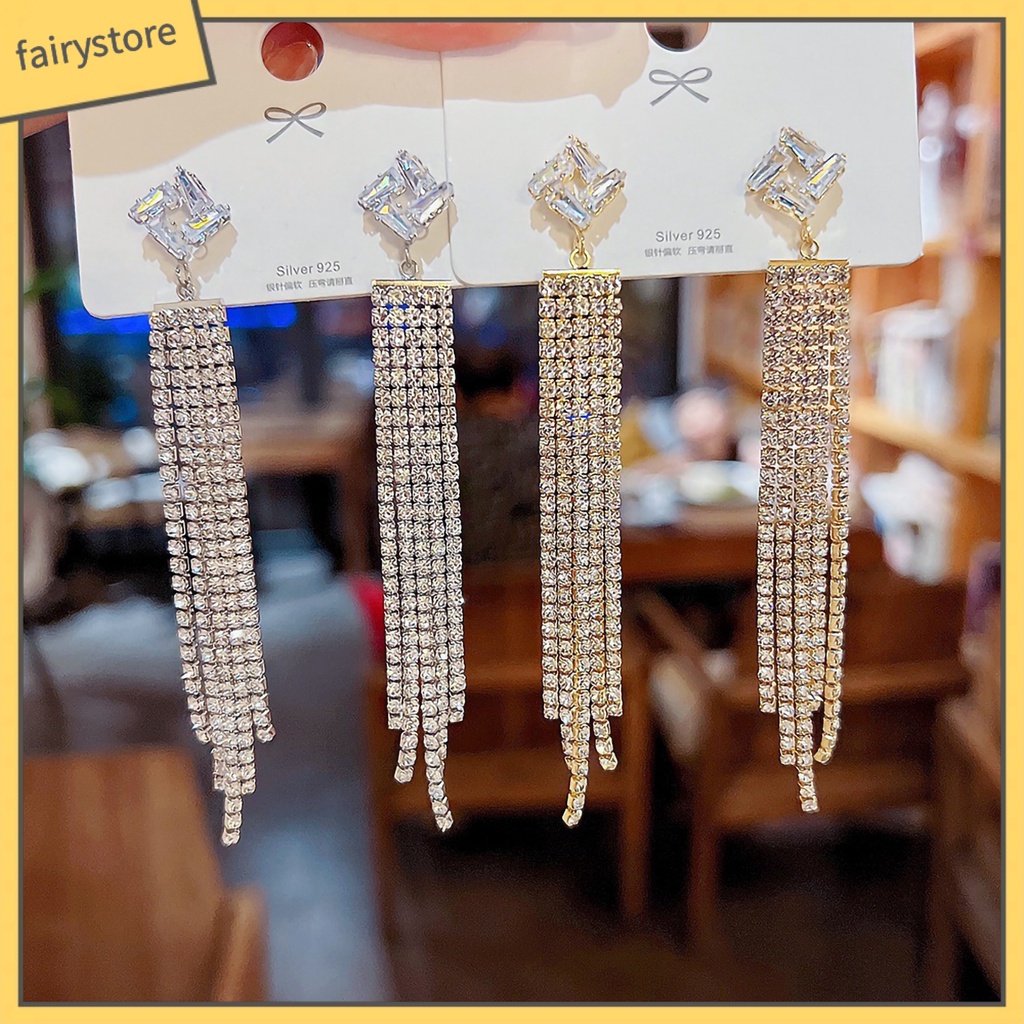 1 Đôi Bông Tai Dáng Dài Đính Đá Thời Trang