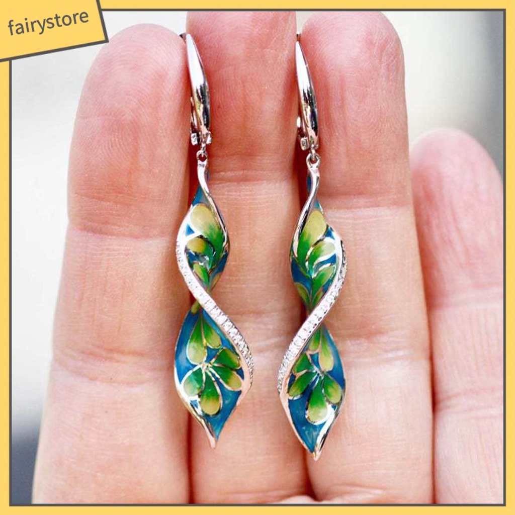 1 Đôi Bông Tai Hình Xoắn Ốc Tráng Men Lâu Trôi Phong Cách Vintage