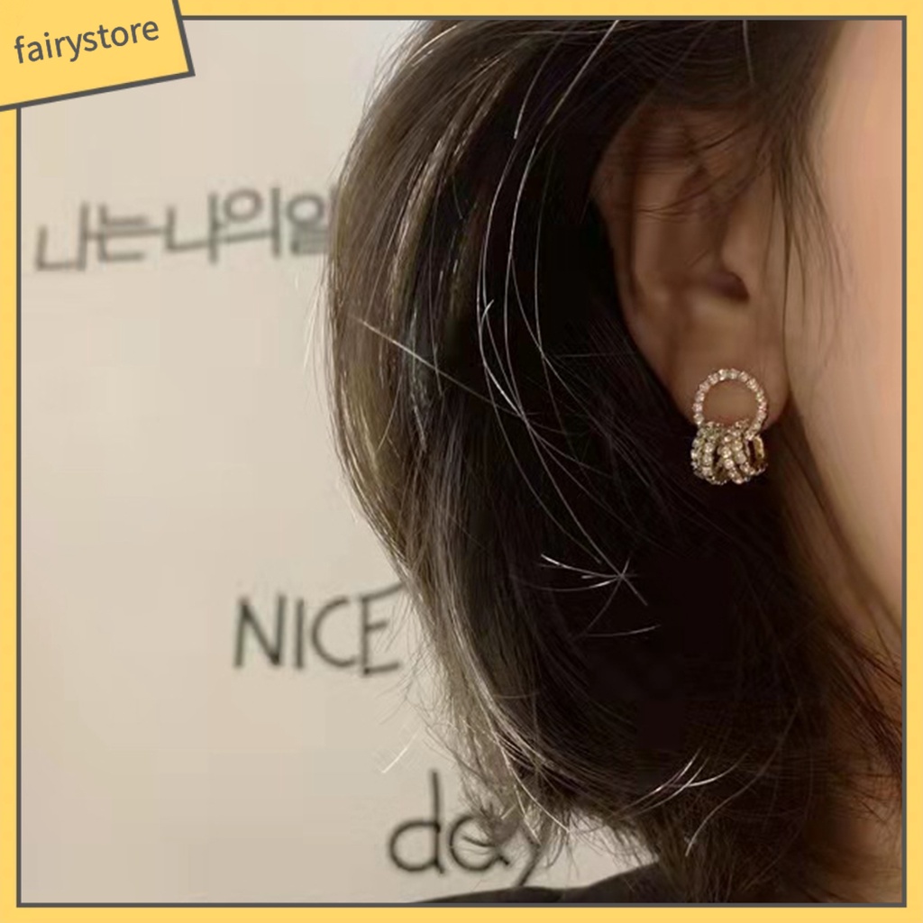 1 Đôi Bông Tai Tròn Đính Đá Lấp Lánh Dành Cho Nữ