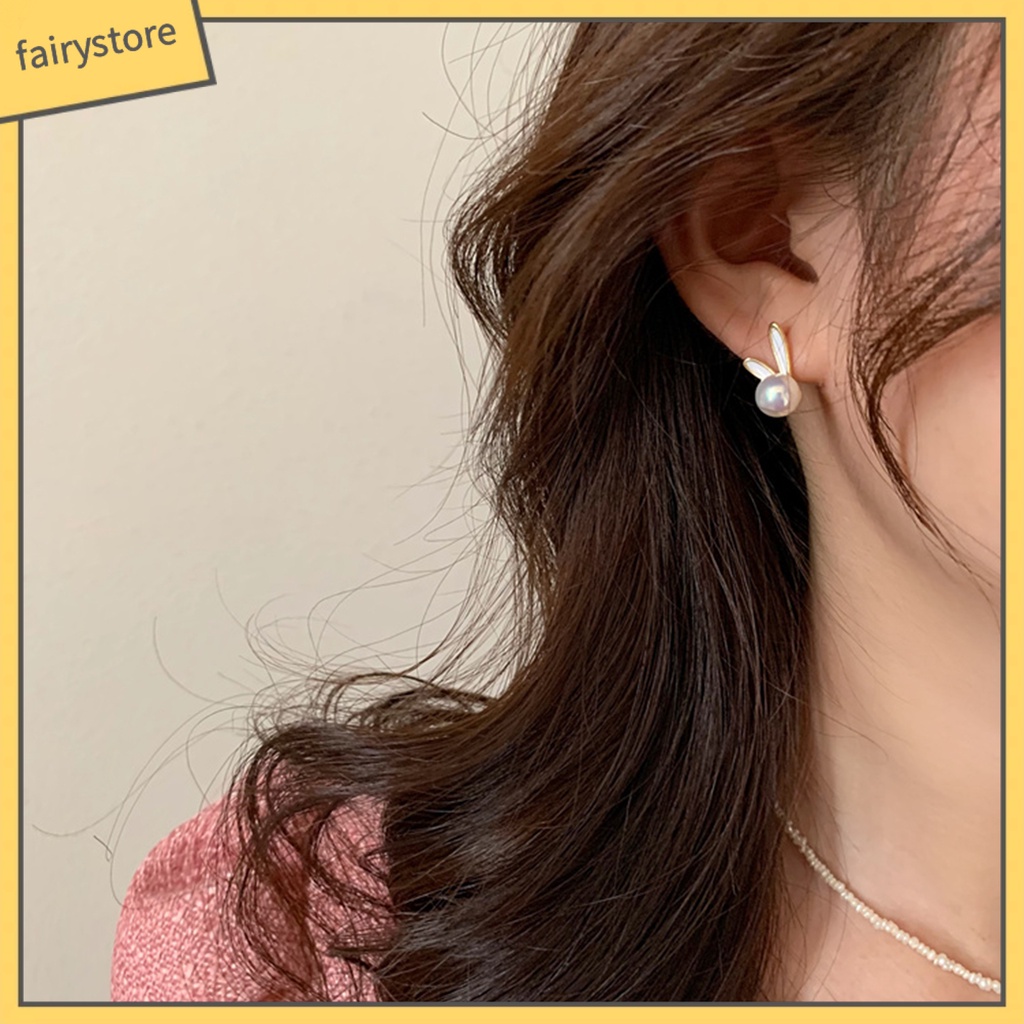 1 Đôi Bông Tai Hình Thỏ Đính Đá Thời Trang Dành Cho Nữ