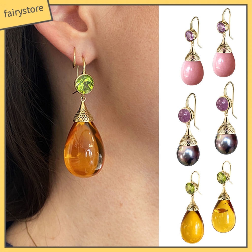 1 Đôi Bông Tai Hình Giọt Nước Trong Suốt Phong Cách Retro Dành Cho Nữ