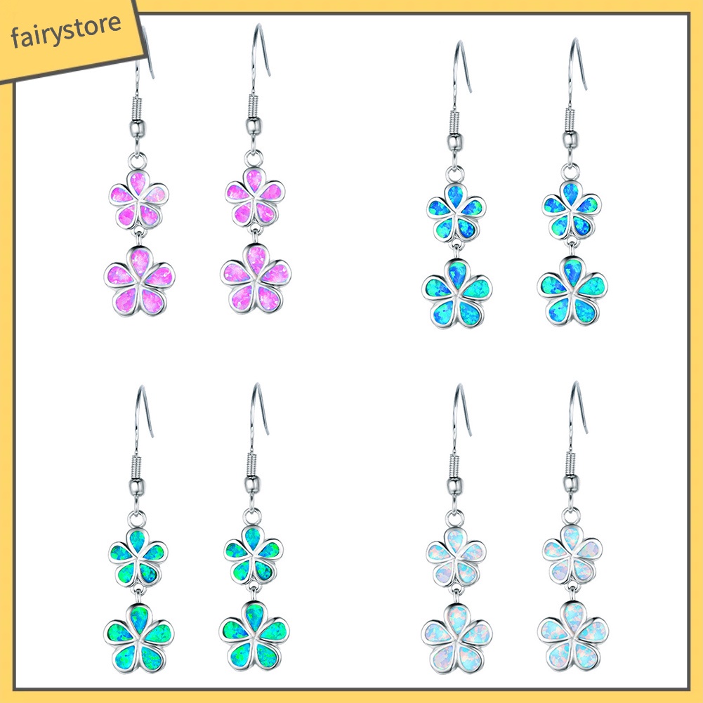 Bông Tai Dài Hình Hoa Đính Đá Opal Giả Thời Trang Cho Nữ