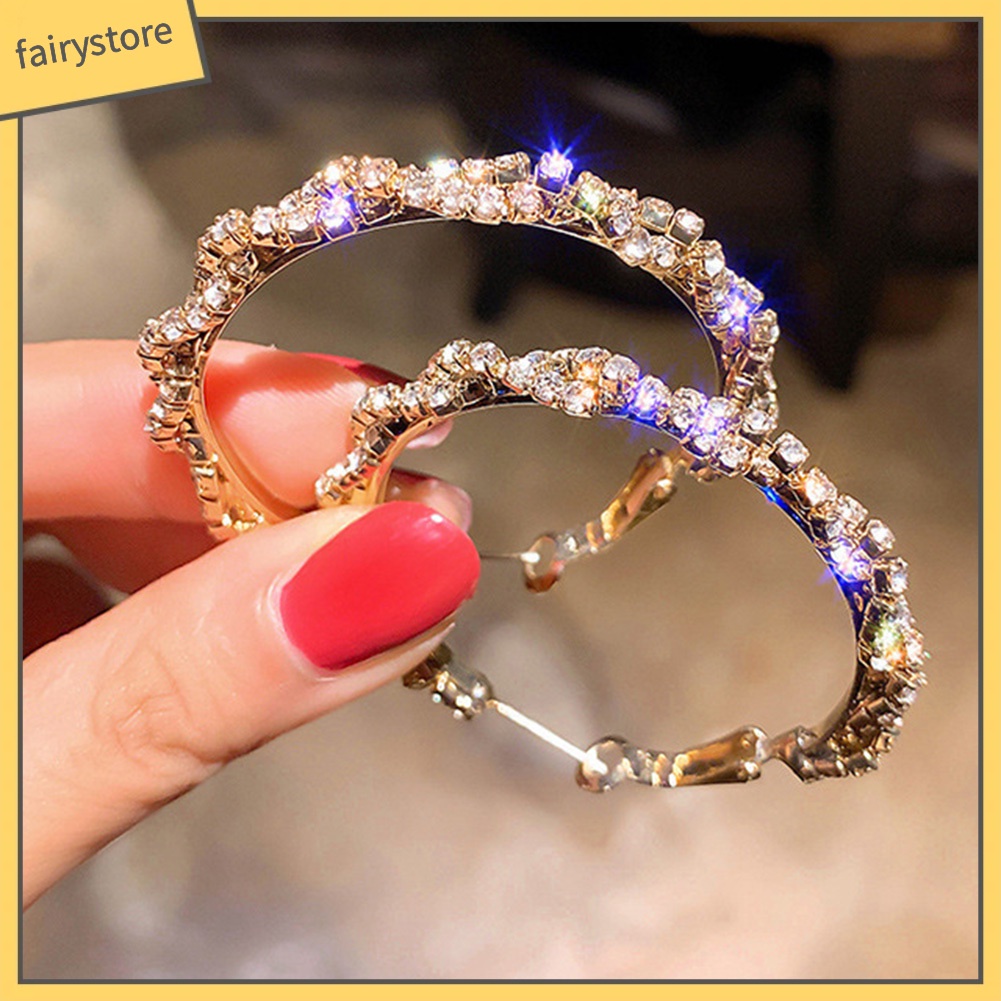 Khuyên Tai Tròn Lớn Đính Đá Thời Trang Dành Cho Nữ