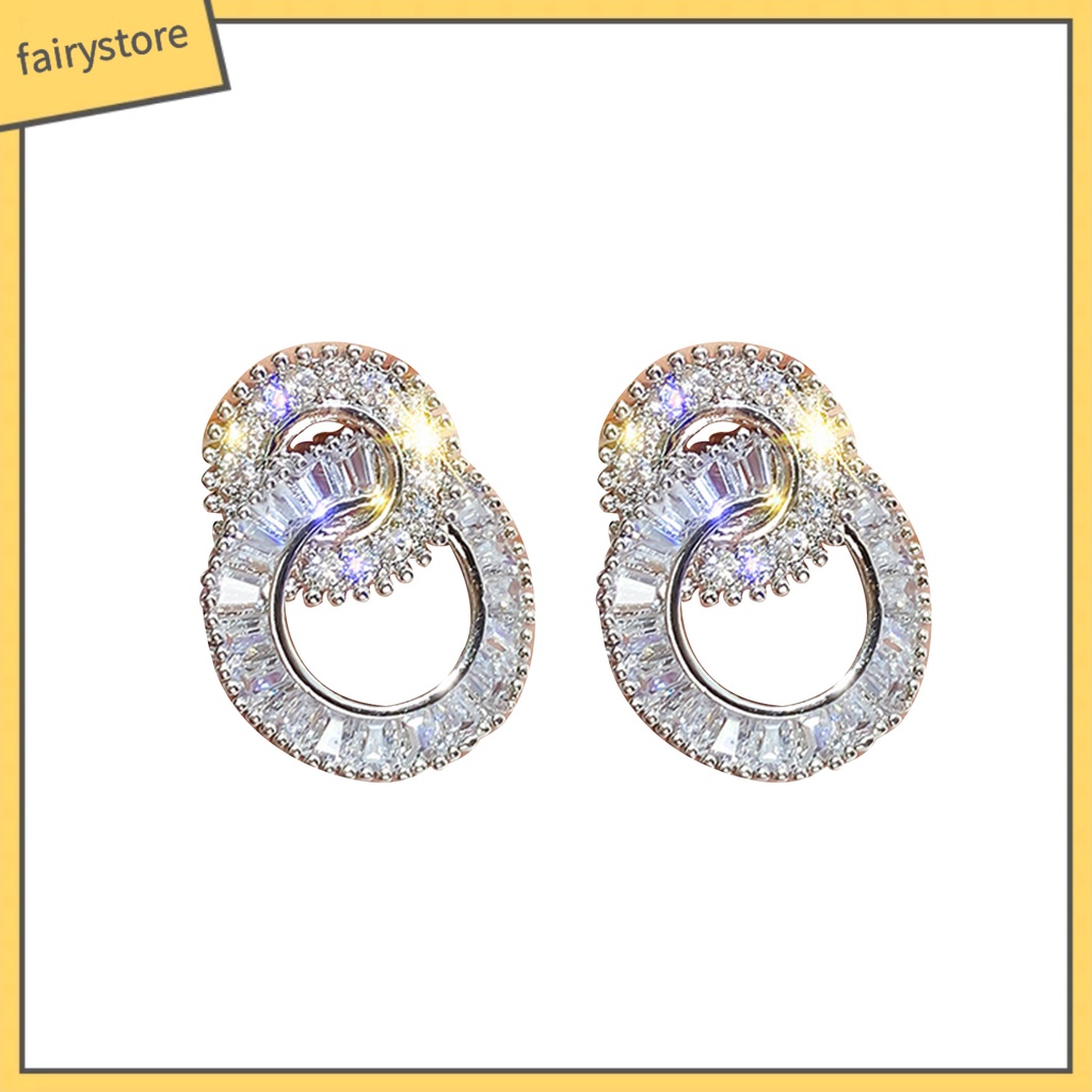 Bông Tai Hình Tròn Đôi Lấp Lánh Đơn Giản Cho Nữ