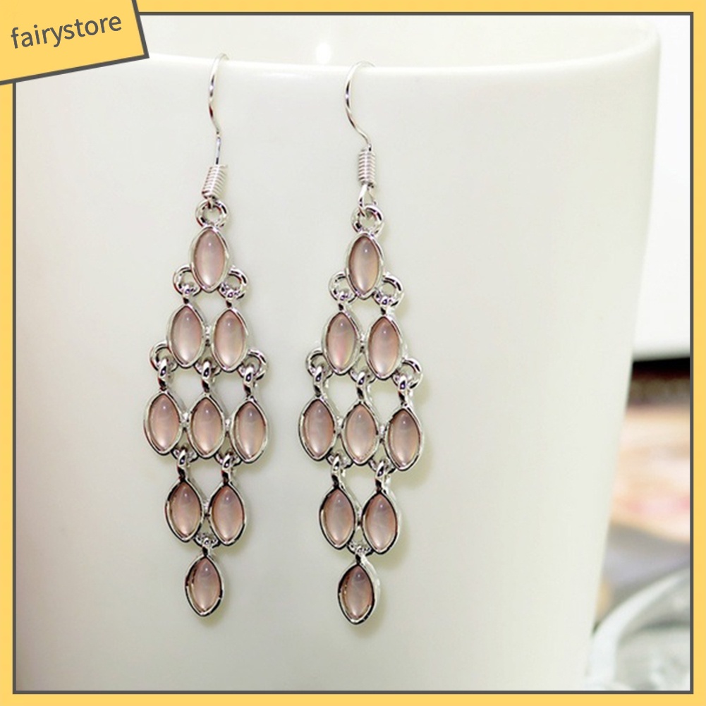 Đôi Khuyên Tai Dài Đính Đá Mắt Mèo Giả Thời Trang Cho Nữ