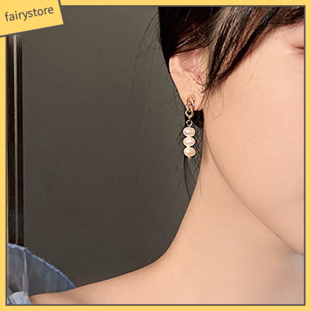 Bông Tai Dáng Dài Đính Ngọc Trai Giả Dễ Thương Cho Nữ