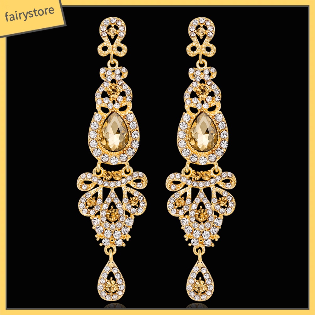 Bông Tai Dáng Dài Đính Đá Toàn Diện Phong Cách Cổ Điển Thời Trang Cho Nữ