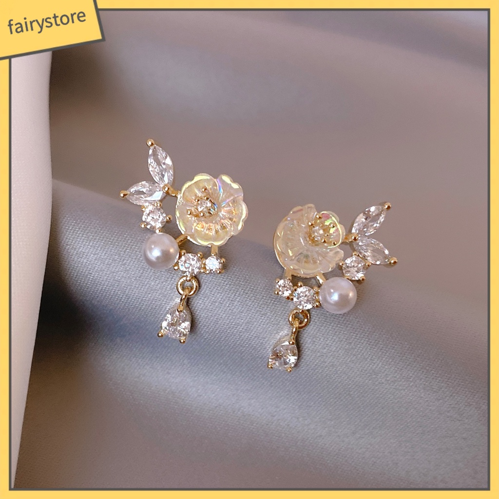 1 Đôi Bông Tai Hình Hoa Đính Ngọc Trai Nhân Tạo Thời Trang