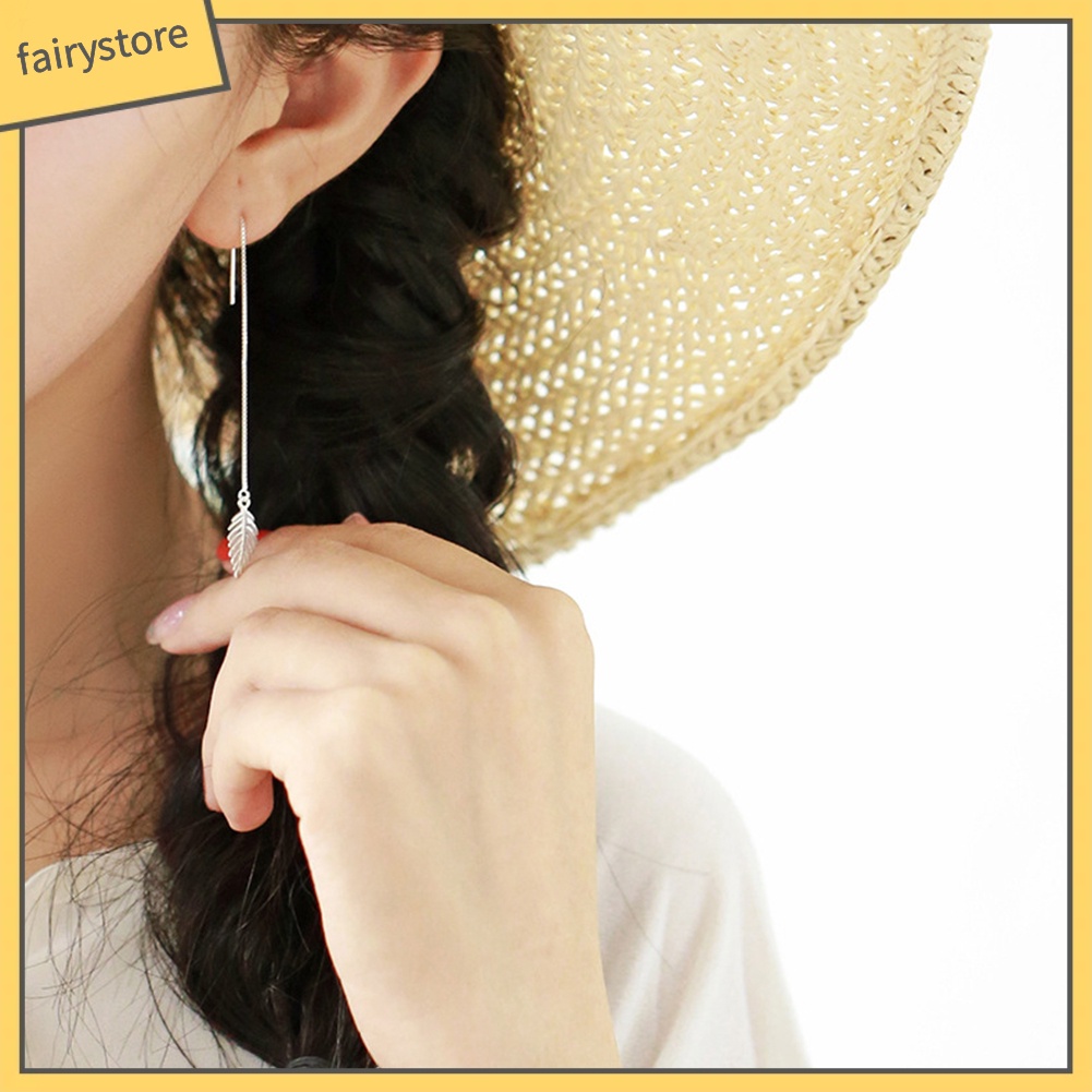 Bông Tai Chuỗi Dài Hình Chiếc Lá Đơn Giản Thời Trang Dành Cho Nữ