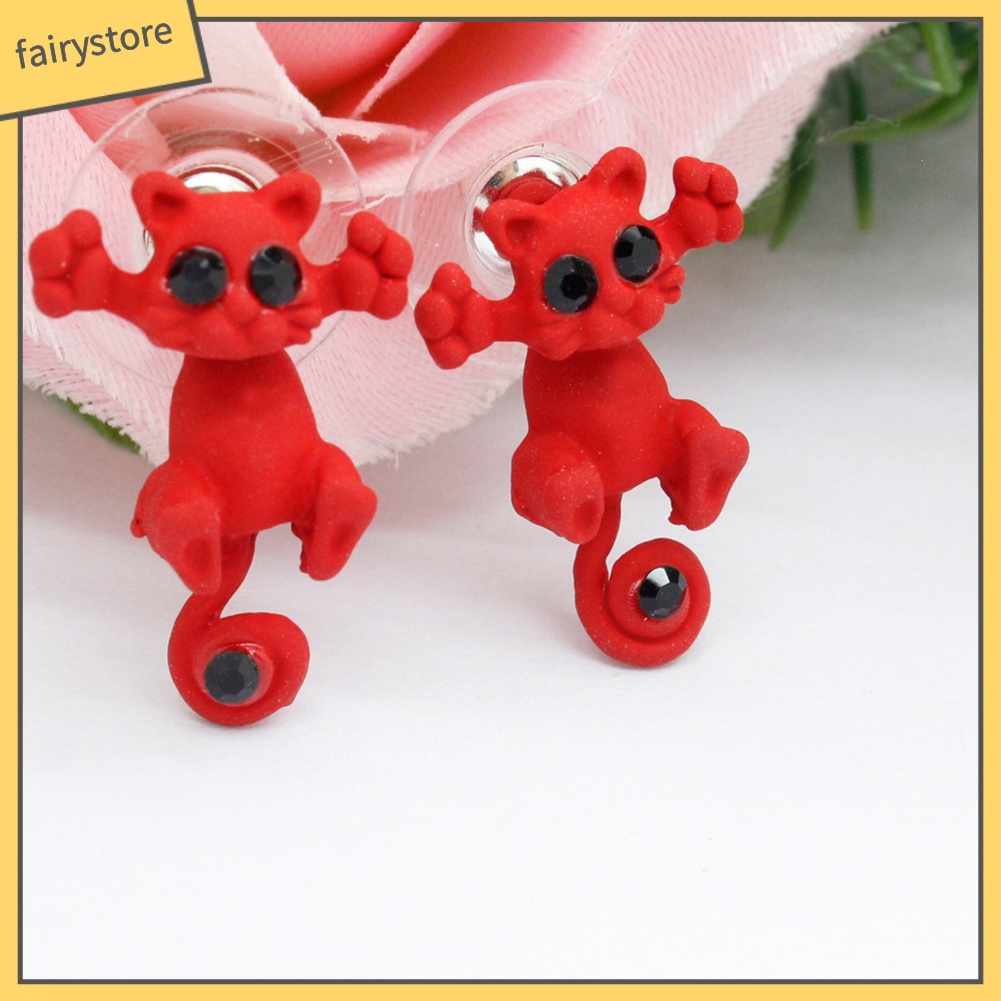 Khuyên Tai Hình Mèo 3D Đính Đá Dễ Thương Cho Nữ