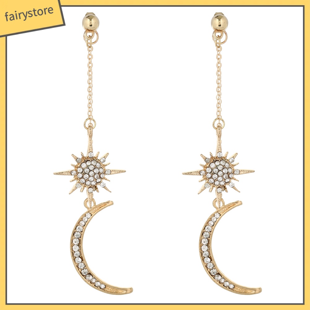 Bông Tai Dài Hình Trăng Sao Đính Đá Thời Trang Dành Cho Nữ