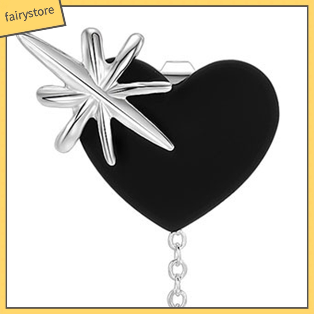 [FRO] 1 Cặp Bông Tai Thả Dây Xích Dài Tua Rua Hình Trái Tim Màu Sáng Phong Cách Hip Hop Đường Phố Thời Trang Nữ