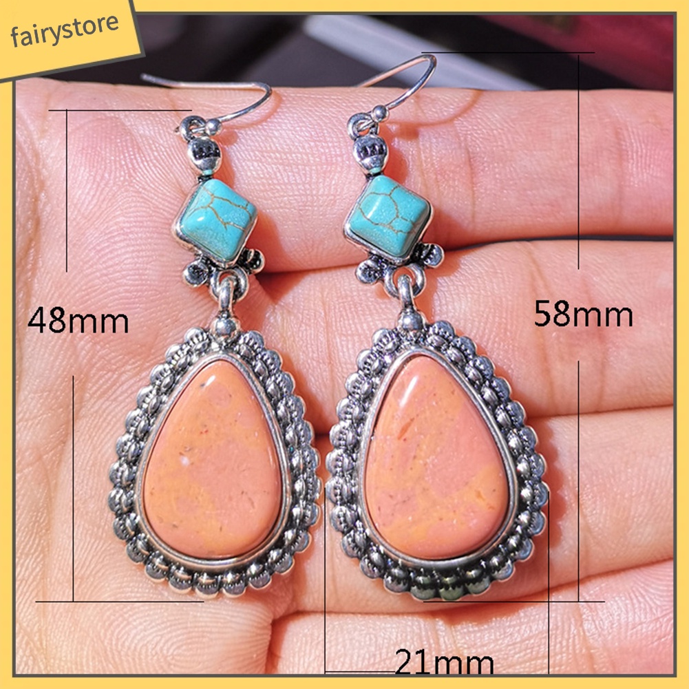 Bông Tai Hình Giọt Nước Đính Đá Ngọc Lam Giả Phong Cách Vintage Dành Cho Nữ