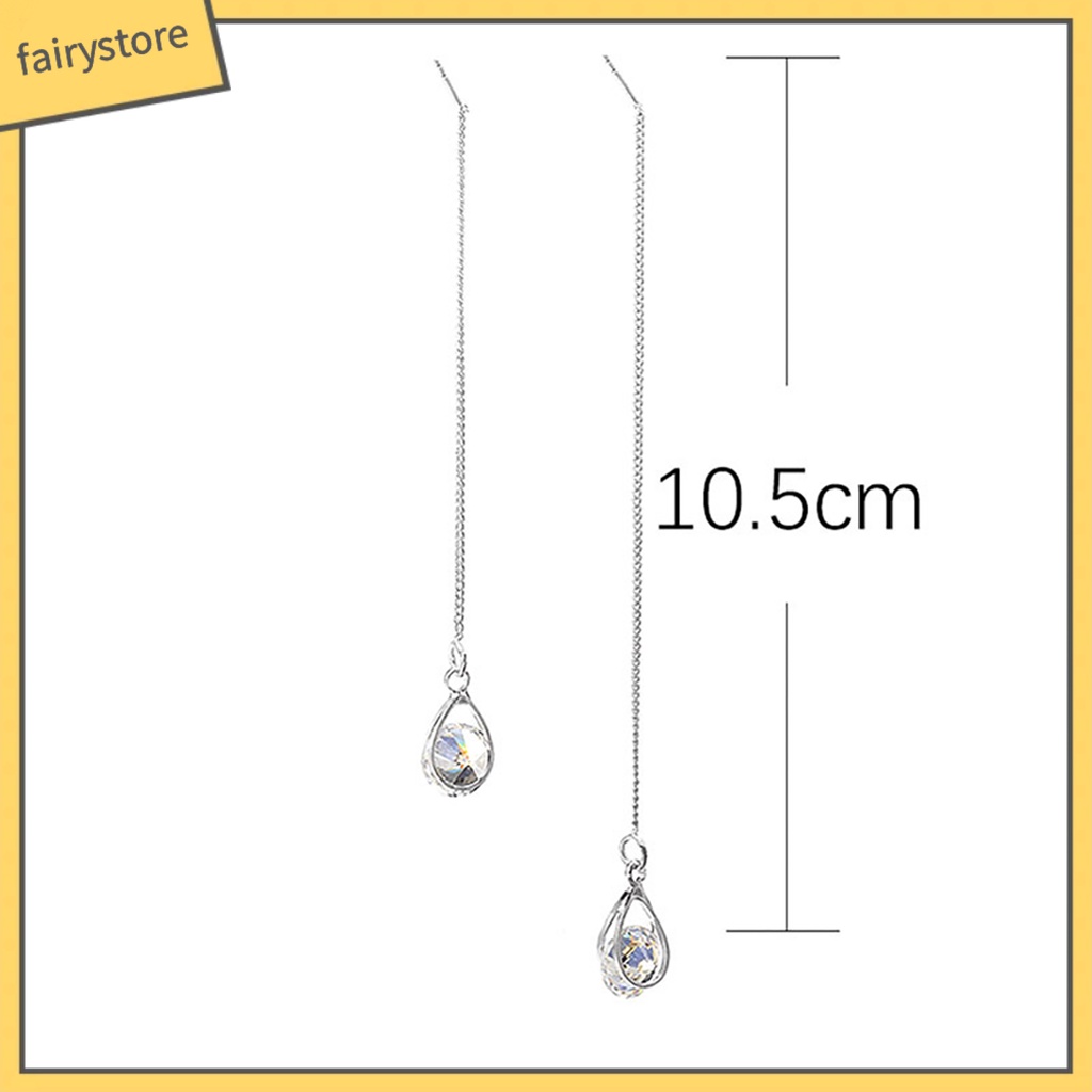 1 Đôi Bông Tai Dài Hình Giọt Nước Đính Kim Cương Giả