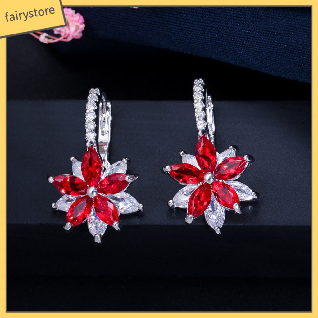 1 Đôi Bông Tai Hình Hoa Đính Đá Lấp Lánh Dùng Hàng Ngày