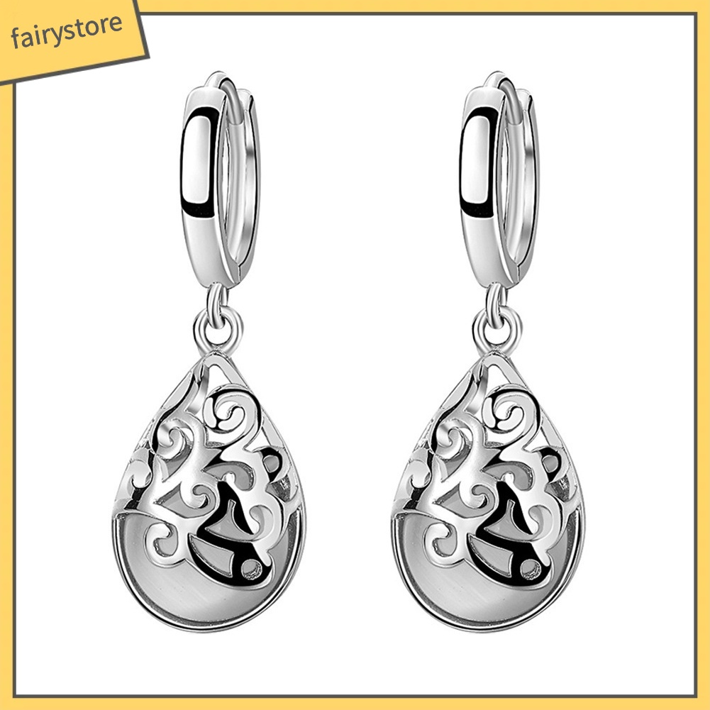 Bông Tai Hình Giọt Nước Đính Đá Opal Giả Thanh Lịch Dành Cho Nữ