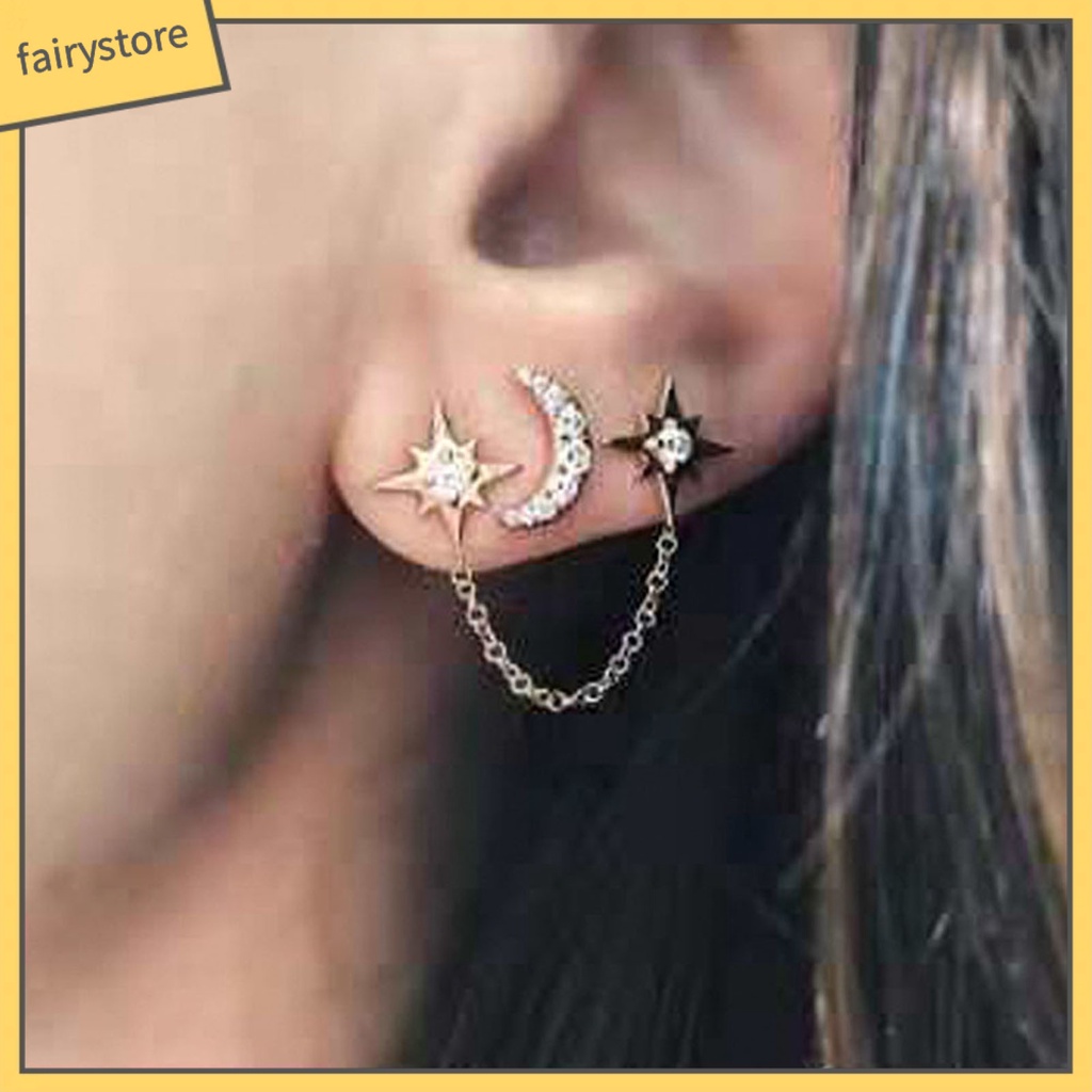 2 Bông Tai Hình Mặt Trăng / Ngôi Sao Bằng Hợp Kim Độc Đáo