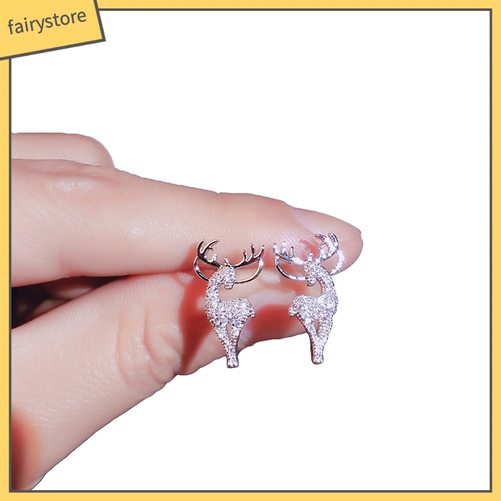 Bông Tai Mạ Bạc Hình Hươu Đính Đá Thời Trang Dành Cho Nữ